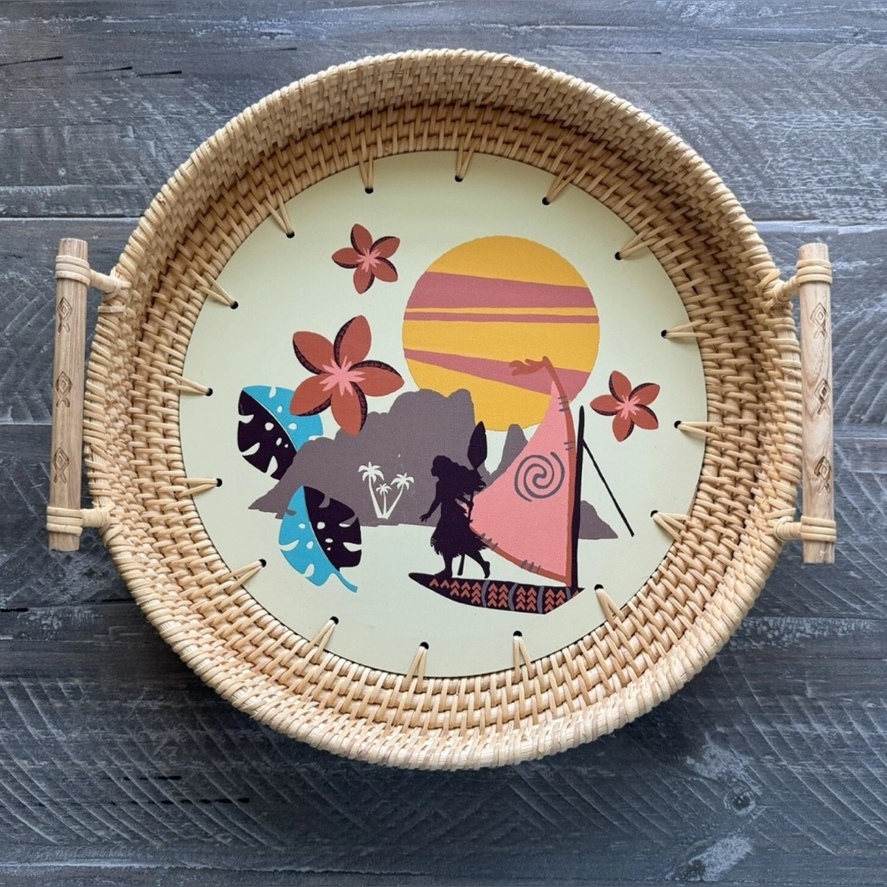 Disney Moana Woven Rattan Tray Wooden Carry Handles